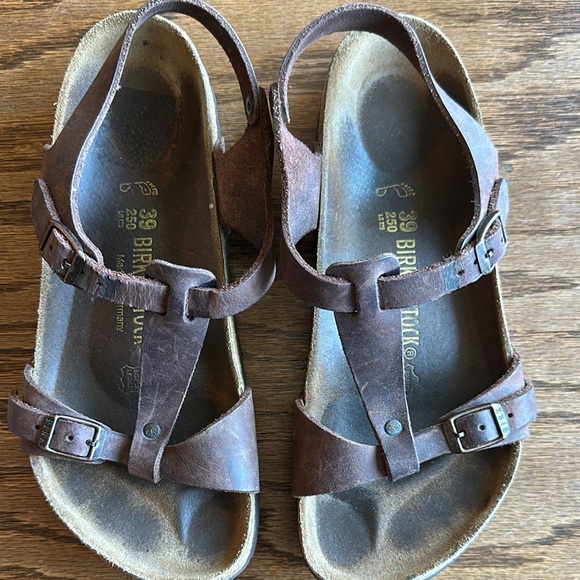 Birkenstock Brown Leather Sandals with Contoured Footbed - Picture 6 of 6